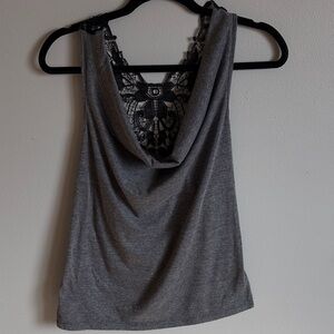 Gray Lace Back Women's Top
